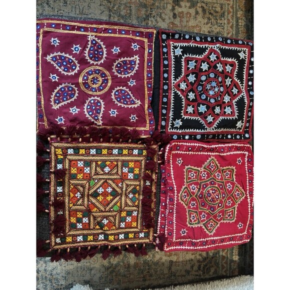 Handmade Other - Lot Of 6 UNBRANDED Vintage Indian Middle Eastern Hand Embroidered Pillow Cases